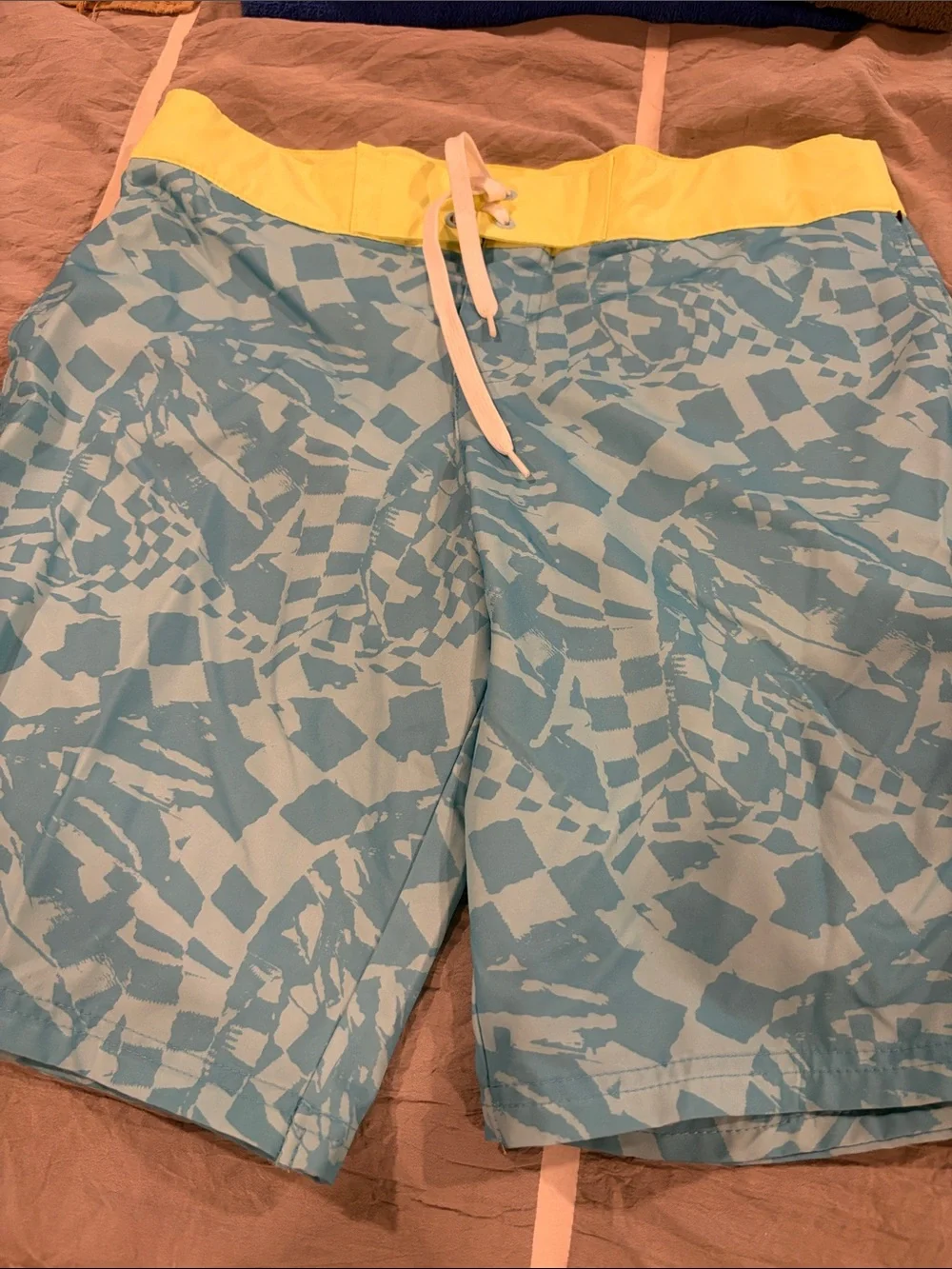 art class Light Blue Patterned Swim Board Shorts with Yellow Waistband